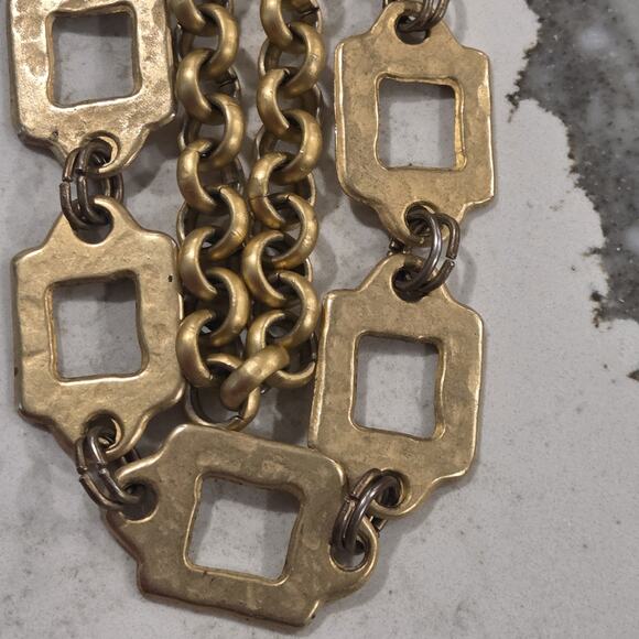 Vintage Antiqued Gold Chain Belt Geometric Link Adjustable Artisan Statement main image 10